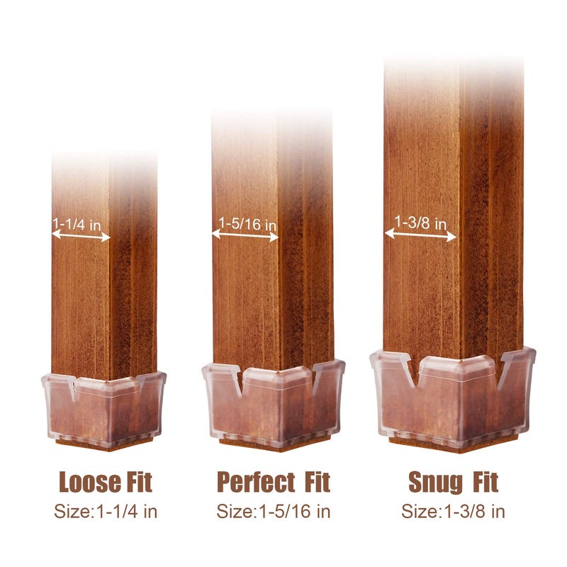 Anwenk 24Pack Anwenk Chair Leg Floor Protectors Silicone Chair Leg Protectors Leg Caps Furniture Protectors Table Chair Feet Protectors Square 1 1/4"-1 3/8",Clear - Image 2